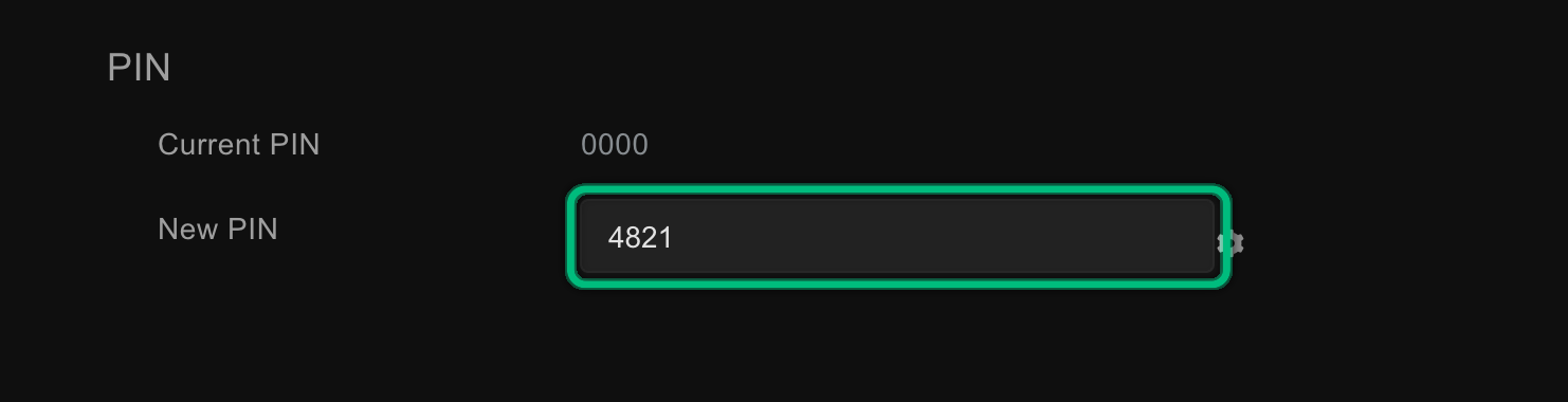 The New PIN field, highlighted, in the PIN card below Current PIN