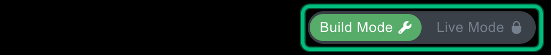 The mode switch, highlighted, at the right end of the header, with Build Mode active
