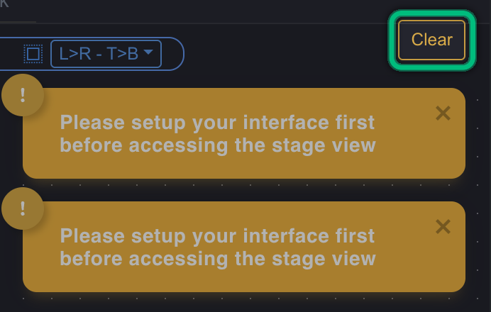 Two messages at the top right of the window, with the Clear button, highlighted, above them